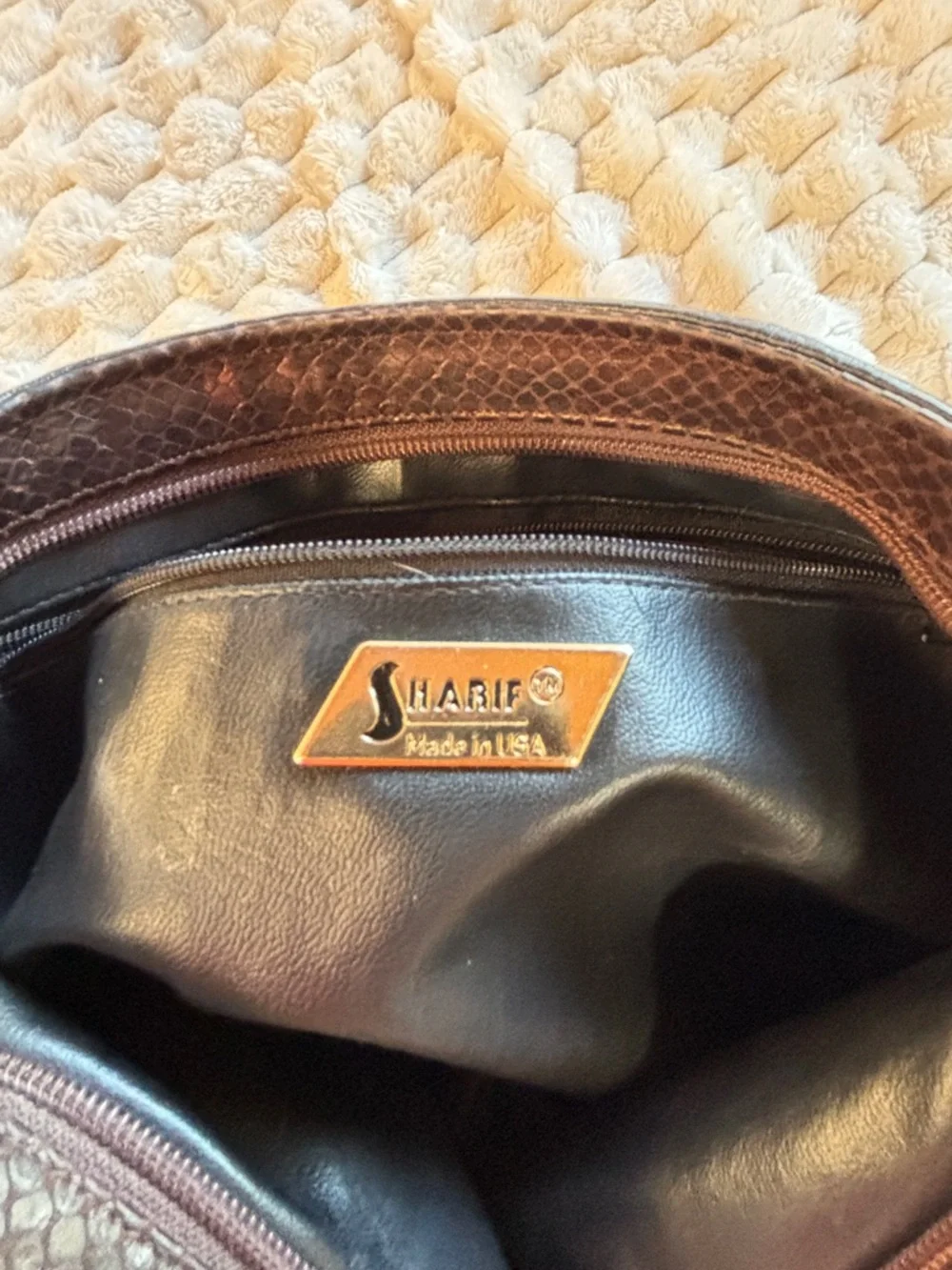 Price Drop** Sharif USA Snake Skin Patchwork Leather bag Black Gold brown